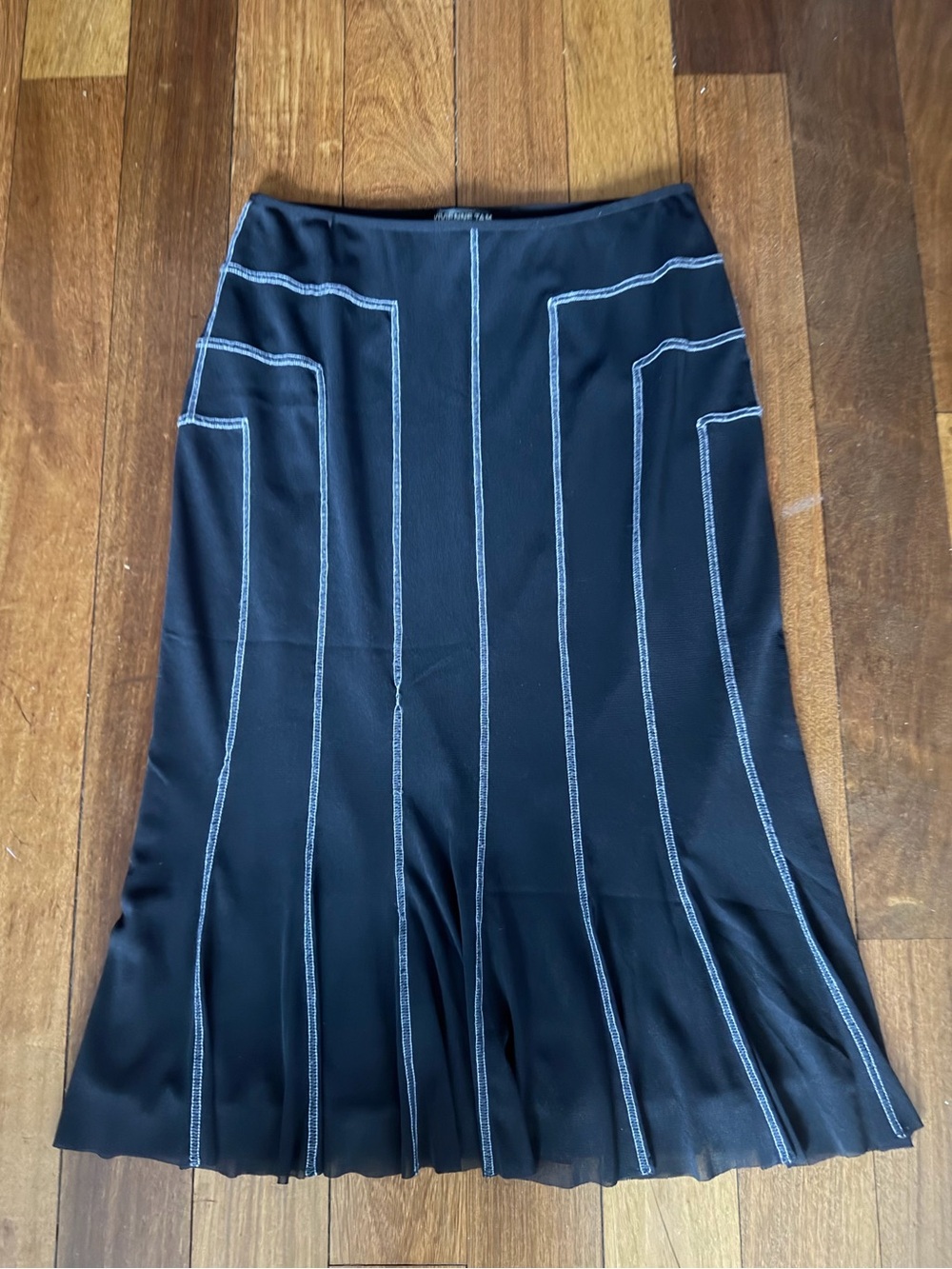 Vivienne Tam Vintage Black&White Contrast-Stitch Midi Fluted Flapper Skirt sz 1